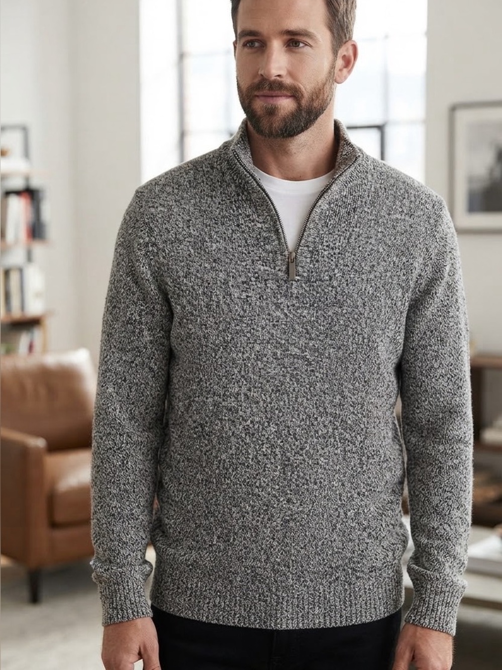 Calvin Klein Jeans Men's Marled Gray Quarter-Zip Sweater